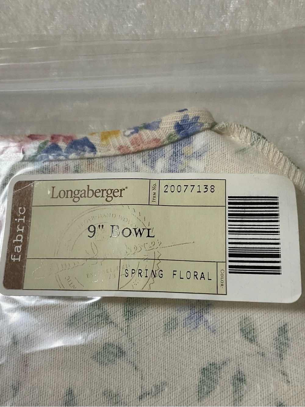 Longaberger 9” Bowl Spring Floral Basket Liner